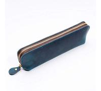 Astuccio fatto a mano in vera pelle stile vintage retrò in pelle bovina con cerniera astuccio per la scuola astuccio per occhiali da ufficio cancelleria regalo, blu