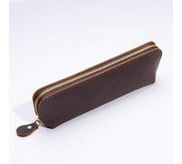 Astuccio fatto a mano in vera pelle stile vintage retrò in pelle bovina con cerniera astuccio per la scuola astuccio per occhiali da ufficio cancelleria regalo, caffè