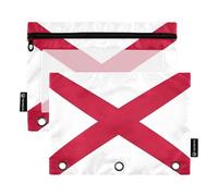 Astuccio floreale a 3 anelli con bandiera dell'Alabama, astuccio per matite con cerniera, tasche trasparenti, rosa, 24,9 x 18 cm, 2 confezioni