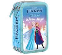 Astuccio FROZEN 3 Scomparti Zip Cerniere completo di Colori GIOTTO, Astuccio Triplo 3 scomparti piani Frozen 2 Elsa Anna Bambina Pieno, Scuola Elementare Bambina, 44 pezzi Accessori Scuola, Azzurro