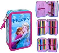 Astuccio FROZEN Disney 3 Scomparti Zip Cerniere Scuola Elementare Bambina, Astuccio Triplo Tre Zip Completo di Colori GIOTTO 44 pezzi Materiale Scolastico, Pieno