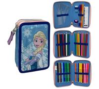 Astuccio Frozen Disney 3 Zip Corredato con 18 Pastelli 18 Pennarelli Giotto Turbo Color Penne e Accessori Scuola Triplo Scomparto per Bambine
