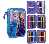 Astuccio Frozen Disney con paillettes reversibili 3 zip per la scuola completo 44 pezzi di cancelleria pennarelli giotto accessorio per bambini e ragazzi