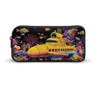 Astuccio giallo con sottomarino, astuccio per penne e cosmetici, organizer per viaggi, ufficio