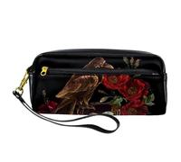 Astuccio, gotico corvo nido di rosa rossa, astuccio portapenne in pelle PU con cerniera per ragazzi ragazze scuola e ufficio forniture