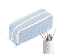 Astuccio grande - Astuccio per forniture scolastiche, organizer portatile per cancelleria, con 3 scomparti, per cancelleria, per uffici, aule, dormitorio, 23,3 x 9,4 x 2,3 cm, Azzurro chiaro