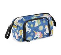 Astuccio grande blu con pittura a olio e unicorni, grande capacità, organizer con scomparto per insegnanti, forniture per le scuole superiori