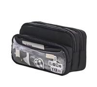 Astuccio grande capacità, astuccio per la scuola, astuccio estetico, astuccio viola, astuccio estetico, astuccio economico con cerniera e 4 scomparti, per ragazze, scuola, università, ufficio, Nero