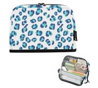 Astuccio grande con cerniera, astuccio per matite blu verde leopardato a pois bianchi, carino astuccio per penne per ragazze organizer per animali forniture per il rientro a scuola
