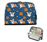 Astuccio grande con cerniera, astuccio per matite e matite, grazioso astuccio per ragazze, organizer kawaii, forniture per il rientro a scuola, Happy Corgi Dogs blu
