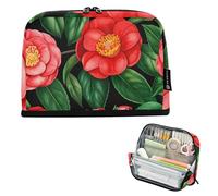 Astuccio grande con fiori di camelia rossa e foglie verdi, astuccio per matite con cerniera, astuccio per matite per ragazze in aula astuccio per penne giapponesi per bambini per il rientro a scuola
