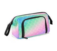 Astuccio grande con motivo squame di sirena arcobaleno, rosa, viola, grande capacità, per ragazze, con manico, per ragazzi che tornano a scuola