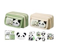 Astuccio grande con panda, 21 cm, in tessuto Oxford, con cerniera, design spazioso, con spilla a forma di panda, blocco note, portachiavi per scuola, ufficio, casa, amanti degli animali, Verde, Refer