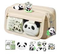 Astuccio grande con panda, 21 cm, in tessuto Oxford, con cerniera, design spazioso, con spilla a forma di panda, blocco note, portachiavi per scuola, ufficio, casa, amanti degli animali,
