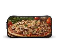 Astuccio grande con pizza con funghi e pomodori sulla parte superiore, astuccio estetico portatile, per donne e uomini, astuccio per penne carino organizer per cancelleria, borsa multifunzionale per