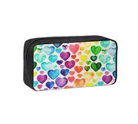 Astuccio grande con stampa di cuori arcobaleno e grande capacità, astuccio per matite resistente, astuccio per cancelleria per trucchi da viaggio