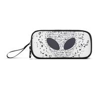 Astuccio grande in nylon con cerniera con alieni neri e note di alieni, grande capacità, organizer per cancelleria per uomini scolastici