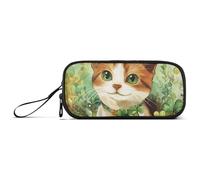 Astuccio grande in nylon con gatto di San Patrizio marrone cartone animato carino astuccio grande capacità per bambini scuola cancelleria per ragazze adolescenti del liceo