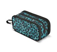 Astuccio grande per matite, grande capacità, portapenne con 3 scomparti, leopardato nero e verde, forniture per scuola, ufficio, cancelleria, borsa per il trucco, organizer per studenti, ragazze