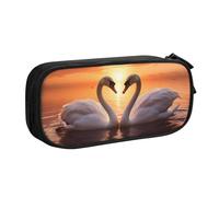 Astuccio grande per penne con cigni che nuotano sul lago, per ragazzi e ragazze, grande astuccio per penne da scrivania, cancelleria, astuccio per scuola, ufficio, borsa per trucchi con cerniera, Nero