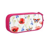 Astuccio grande per penne con farfalla e papavero, per ragazzi e ragazze, grande astuccio per penne da scrivania, cancelleria, astuccio per scuola, ufficio, borsa per il trucco con cerniera, Blu