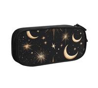 Astuccio grande per penne con motivo luna e sole, per ragazzi e ragazze, con comete spaziali, organizer per cancelleria, per scuola, ufficio, borsa per il trucco con cerniera, Nero , 21x5x10.5cm