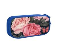 Astuccio grande per penne con motivo peonia rosa, per ragazzi e ragazze, con farfalla e fiore, organizer per cancelleria, per scuola, ufficio, borsa per il trucco con cerniera, rosa, 21x5x10.5cm