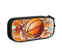 Astuccio grande per penne con pallacanestro ad acquerello, per ragazzi e ragazze, grande borsa per penne da scrivania, organizer per cancelleria per scuola, ufficio, borsa per il trucco con cerniera