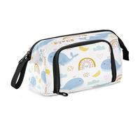 Astuccio grande per ragazze e ragazzi con balena in stile cartone animato, astuccio per cancelleria per la scuola, organizer per cancelleria da ufficio, astuccio per matite con cuore oceano, per