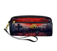 Astuccio, Horror Zombie Hands Out of Cemetery Pen Bag Pouch PU Leather Stationery Pouch with Zipper for Boys Girls School & Office Supplies
