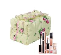 Astuccio imbottito per trucchi, organizer per trucchi, con motivo floreale arruffato, elegante organizer per trucco da viaggio portatile, giallo, Se référer au descriptif, Fare riferimento alla