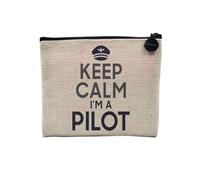 Astuccio in lino - Collezione Keep Calm Parodia Inghilterra Regno Unito - Astuccio trucco in tela effetto lino - Astuccio da toilette - Portamonete, Pilot, 15 x 10 cm, Astuccio per il trucco