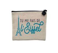 Astuccio in lino, collezione scherzo umorismo, gioco di parole Annivesaire, idea regalo simpatica goccia, astuccio per trucco in tela, effetto lino, astuccio da toeletta, portamonete, L'eiffel, 15 x