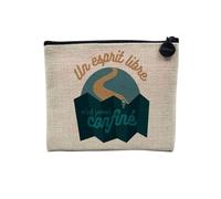 Astuccio in lino - Collezione Wanderlust Travel Backpacker Tour du Monde - Astuccio per trucco in tela effetto lino - Astuccio da toilette - Portamonete, Spirito Libero, 15 x 10 cm, Astuccio per il