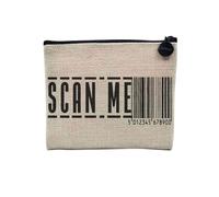 Astuccio in lino con codice a barre Scan Me in bianco e nero - Astuccio per trucco in tela effetto lino, portamonete - 15 x 10 cm, lino, 15 x 10 cm, Astuccio per il trucco