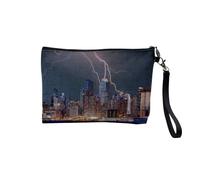 Astuccio in lino - Eclairs Frappent New York Stati Uniti Tempete Manhattan - Astuccio per trucco in tela effetto lino, 23,5 x 15 cm, New York 10, 23.5 x 15 cm, Astuccio per il trucco