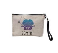 Astuccio in lino - Gemini Astrology Sign Celestial Solar Prediction - Astuccio per trucco in tela effetto lino, 23,5 x 15 cm, Segno 2 Gemelli, 23.5 x 15 cm, Astuccio per il trucco