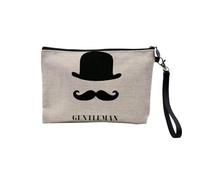 Astuccio in lino - Gentleman Design nero e bianco, cappello melone e baffi, astuccio per trucco in tela, effetto lino, portamonete - 15 x 10 cm, lino, 23.5 x 15 cm, Astuccio per il trucco