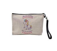 Astuccio in lino - Money Can't Buy Happiness English Collection Hobby Sport Music Car Passion - Astuccio per trucco in tela effetto lino, astuccio da toilette - Portamonete, Unicorno, 23.5 x 15 cm,