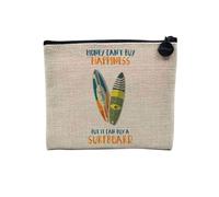 Astuccio in lino - Money Can't Buy Happiness English Collection Hobby Sport Music Car Passion - Astuccio per trucco in tela effetto lino, astuccio da toilette - Portamonete, Surfboard, 15 x 10 cm,
