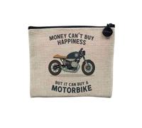 Astuccio in lino - Money Can't Buy Happiness English Collection Hobby Sport Music Car Passion - Astuccio per trucco in tela effetto lino, astuccio da toilette - Portamonete, Motorbike 2, 15 x 10 cm,