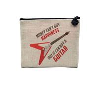 Astuccio in lino - Money Can't Buy Happiness English Collection Hobby Sport Music Car Passion - Astuccio per trucco in tela effetto lino, astuccio da toilette - Portamonete, Chitarra 2, 15 x 10 cm,