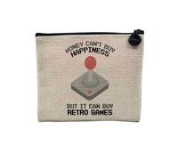 Astuccio in lino - Money Can't Buy Happiness English Collection Hobby Sport Music Car Passion - Astuccio per trucco in tela effetto lino, astuccio da toilette - Portamonete, Retro Games 2, 15 x 10 cm,