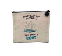 Astuccio in lino - Money Can't Buy Happiness English Collection Hobby Sport Music Car Passion - Astuccio per trucco in tela effetto lino, astuccio da toilette - Portamonete, Barca, 15 x 10 cm,
