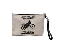 Astuccio in lino - Money Can't Buy Happiness English Collection Hobby Sport Music Car Passion - Astuccio per trucco in tela effetto lino, astuccio da toilette - Portamonete, Motorbike 3, 23.5 x 15 cm,