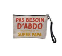 Astuccio in lino, motivo: "No Besoin d'Addo", motivo: Super Papa Humour Heroes, astuccio da bagno, 23,5 x 15 cm, addominali 2, 23.5 x 15 cm, Astuccio per il trucco