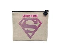 Astuccio in lino - Super Nonna viola con logo supereroe - Astuccio per trucco in tela effetto lino, portamonete - 15 x 10 cm, lino, 15 x 10 cm, Astuccio per il trucco