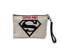 Astuccio in lino - Super Papi Rosso Logo Super Hero - Astuccio per trucco in tela effetto lino, portamonete - 15 x 10 cm, lino, 23.5 x 15 cm, Astuccio per il trucco
