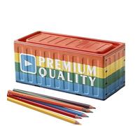 Astuccio in metallo, robusta custodia per la scuola, struttura in acciaio resistente con coperchio sicuro, organizer compatto da scrivania per penne, matite, pennarelli e di cancelleria