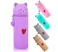 Astuccio in morbido silicone, 2 in 1, morbido silicone con chiusura a morsetto, grazioso astuccio per matite colorate, per studentessa, adolescente, Colore: arancione., Set per la scuola (viola)